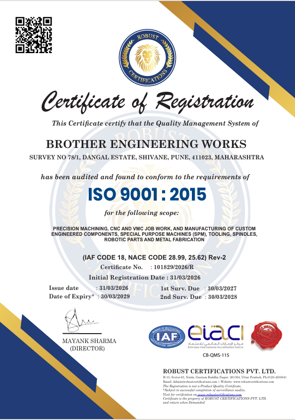 ISO 9001:2015 certificate for Brother Engineering Works